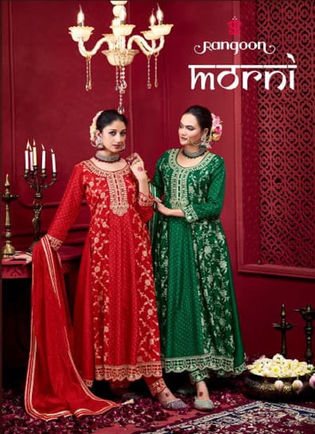 Morni By Rangoon Russian Jacquard Anarkali Kurtis Set Orders In India